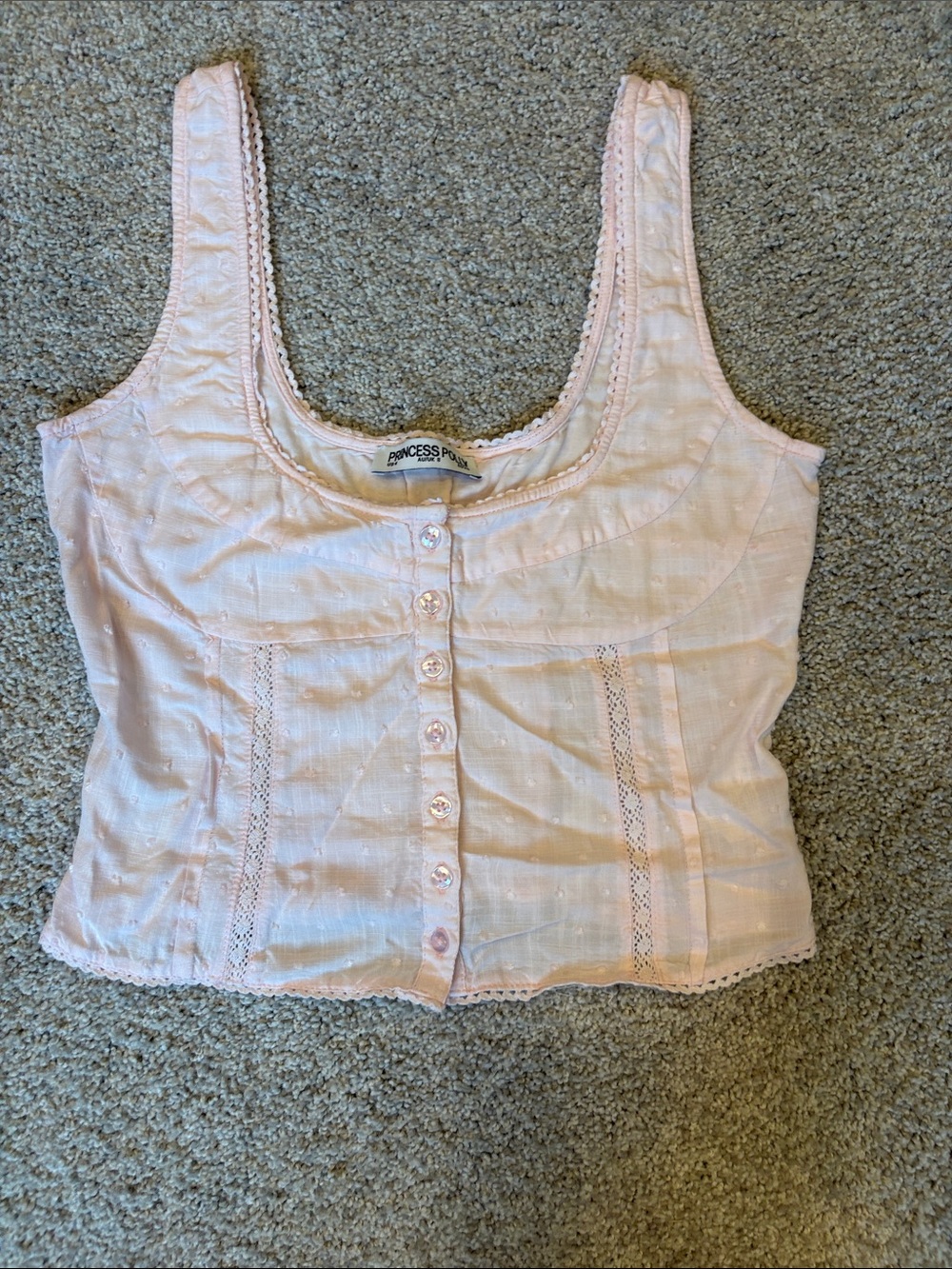 Princess Polly Pink Corset Top Button Front Crochet Lace Trim Size 4